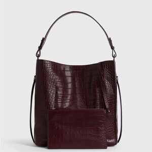 AllSaints Polly North South leather tote bag with a croc-embossed pattern.